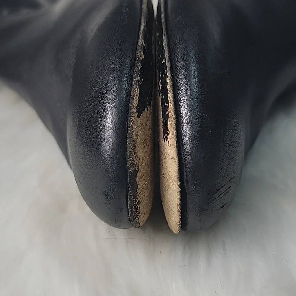 DIOR Agneaua Over The Knee Black Leather Designer Biker VTG Riding Flat Boots 40